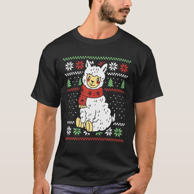 Camiseta lama árvore de Natal ilumina animais alpacos amant (Frente)