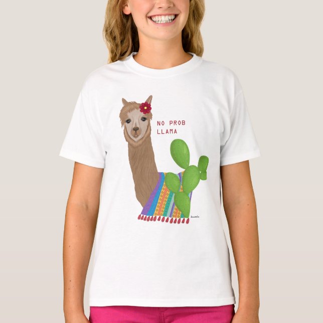 Camiseta Lama Bonita Adorável Sem Prob-Llama Floral Peru (Frente)