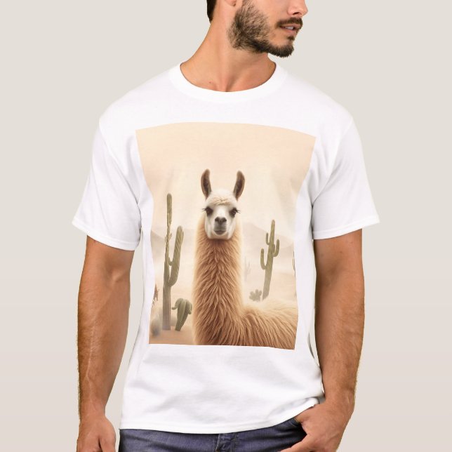 Camiseta Lama de Areia Suave com Fluxo de Cactus (Frente)