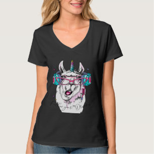 Camiseta Lama Divertido Em Óculos Rosa Com O Rainbow Unicor