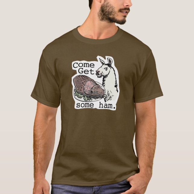 Camiseta Lama engraçado que obtem o presunto por estúdios (Frente)