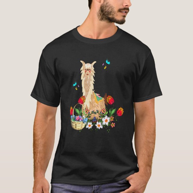 Camiseta Lama Llama Com Cesta De Ovos De Páscoa (Frente)