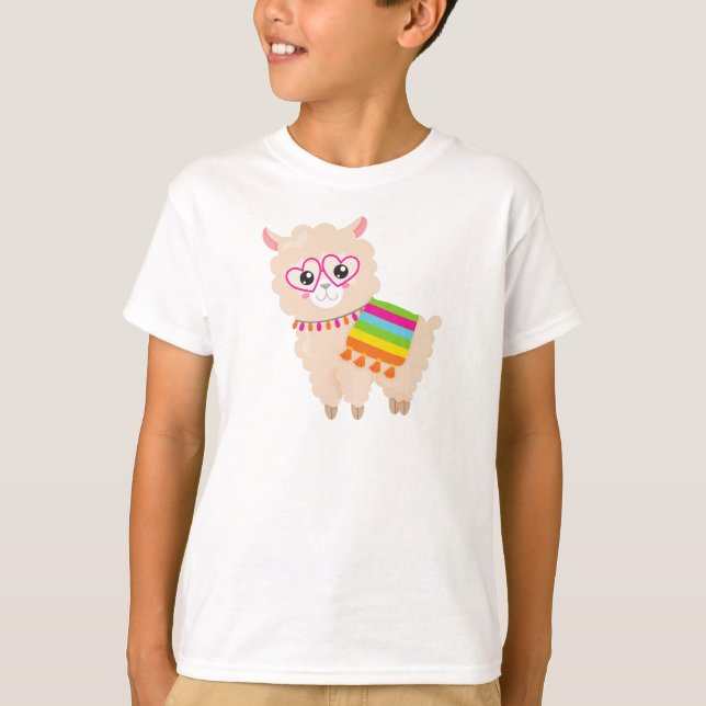 Camiseta Lama mexicano, Cute Llama, Cute Alpaca, Óculos (Frente)