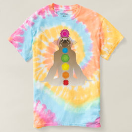 Camiseta Lama na Lotus Position com Chakras em Tie Dye