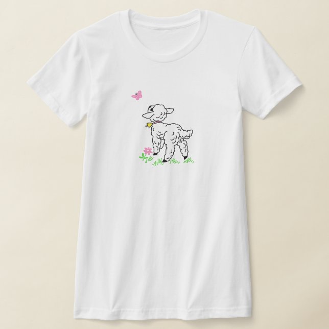 Camiseta Lamb com borboleta rosa (Postura )