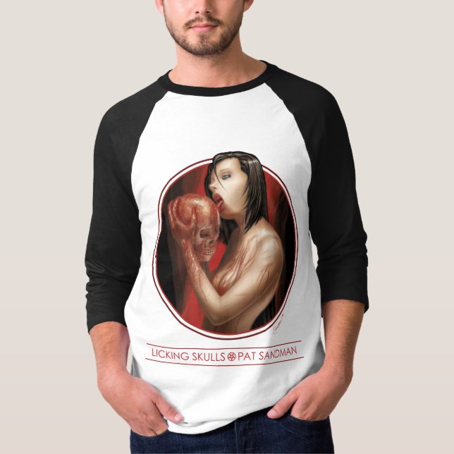 Camiseta Lambendo os crânios 3/4 de jérsei (Frente)