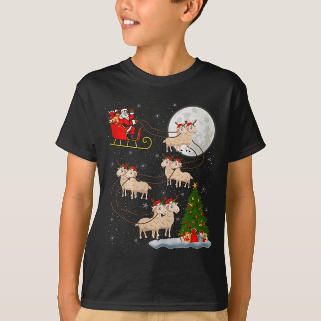 Camiseta Lambs Sheep Santa Sleigh Flying Funny Magical Chri (Frente)