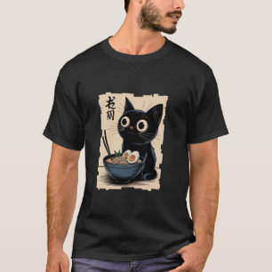 Camiseta Lamen de Gato Engraçado Retro Anime Japonês Kawaii