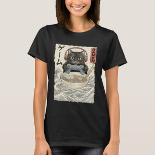 Camiseta Lamen de Gato Japonês Kawaii Gamer Retro Fofo Engr