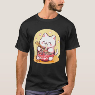 Camiseta Lamen de Ramen de Gato Fofo Japonês Neko
