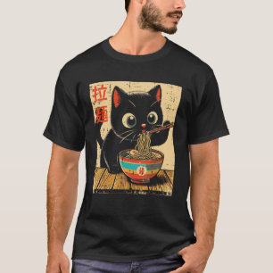 Camiseta Lamen do Gato Preto Kawaii Gatinho Comida Japonesa