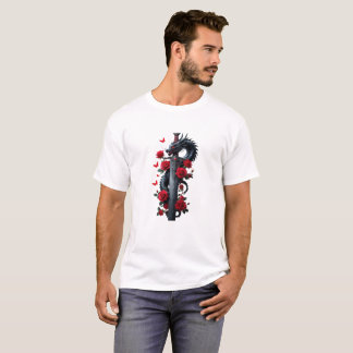 Camiseta Lâmina de Dragão e Rosas – Poder Encontra Elegânci