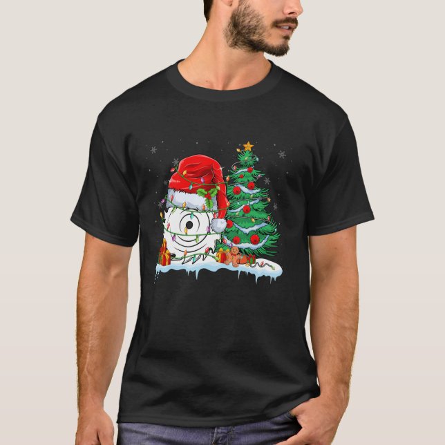 Camiseta Lâmina de serra circular Vestindo Santa Hat Xmas L (Frente)
