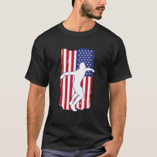 Camiseta Lâmina Retro-Americana Lançando Lançador de Disco 