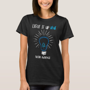 Camiseta Lâmpada Conscientização Autismo Azul Iluminada Cut