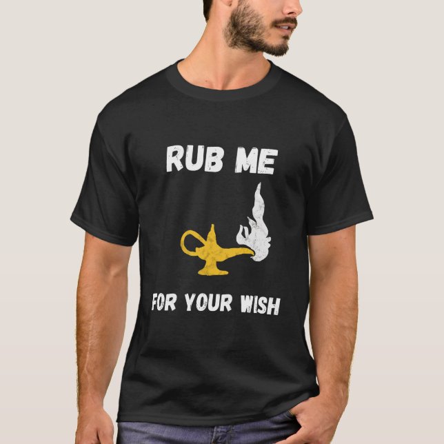 Camiseta Lâmpada Genérica Engraçada Rub Me Deseja O Costume (Frente)