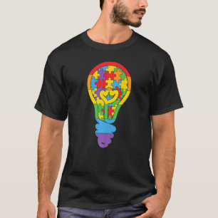 Camiseta Lâmpada Leve de Puzzle de Autismo Desenho de Consc