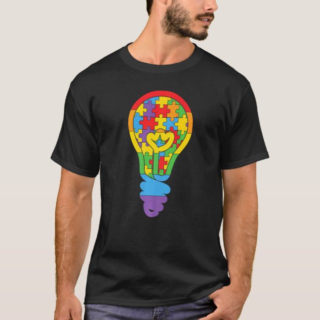 Camiseta Lâmpada Leve de Puzzle de Autismo Design Conscient (Frente)