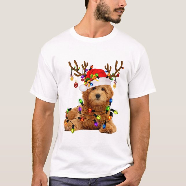 Camiseta Lâmpadas de Natal de Goldendoododododle de Natal (Frente)