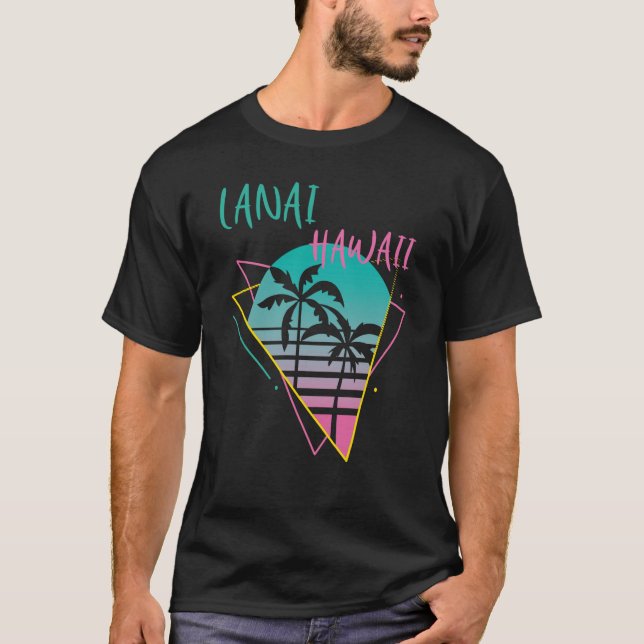 Camiseta Lanai Hawaii Palm tree Retro Ocean Surfing (Frente)