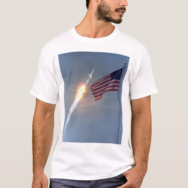 Camiseta Lançamento de Apollo 11, com bandeira, NASA (Frente)