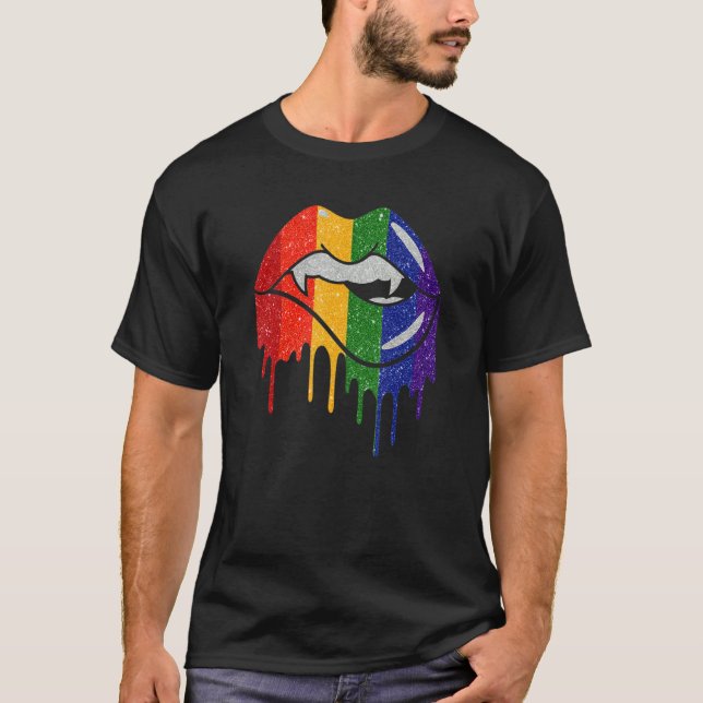 Camiseta Lançando Lábios Vampiros Orgulho Lgbt Amor Gay Lés (Frente)
