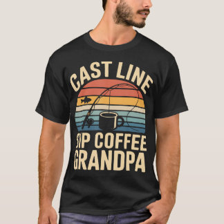 Camiseta Lançar Linha Beber Café Avô Pescando Lago
