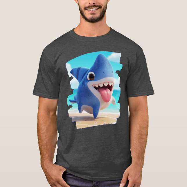 Camiseta Land Half Cute Dog Half Whimsical Shark 3D retro (Frente)