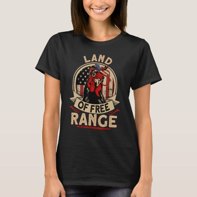 Camiseta Land of Free Range USA Chicken 4th of July Mama He (Frente)