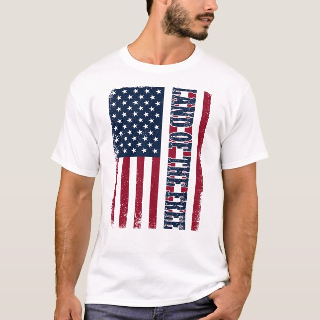 Camiseta Land Of The Free USA Flag 4 De Julho Independência (Frente)