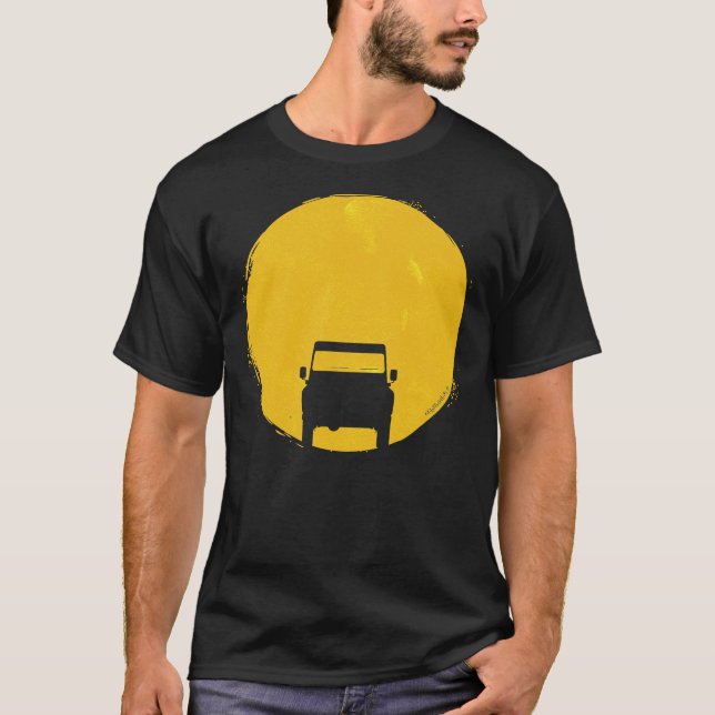 Camiseta Landrover Defender car pôr sol solar Premium T-Shi (Frente)