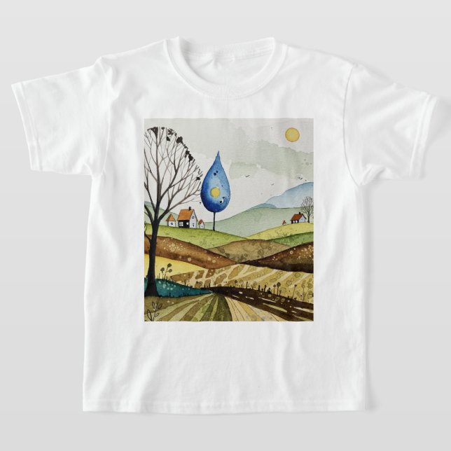 Camiseta landscape of hills with small houses (Postura )