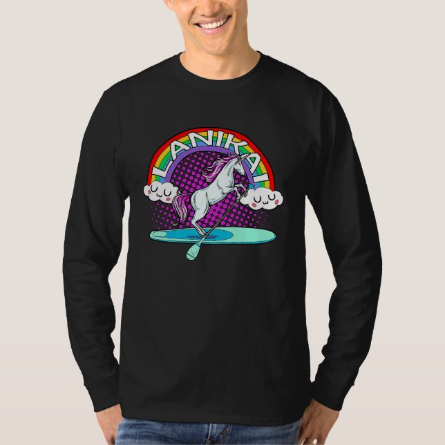 Camiseta Lanikai Beach Hawaii Rainbow Unicorn Paddle Board  (Frente)