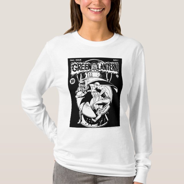 Camiseta Lantera Verde com capa na luta, Preto e Branco (Frente)