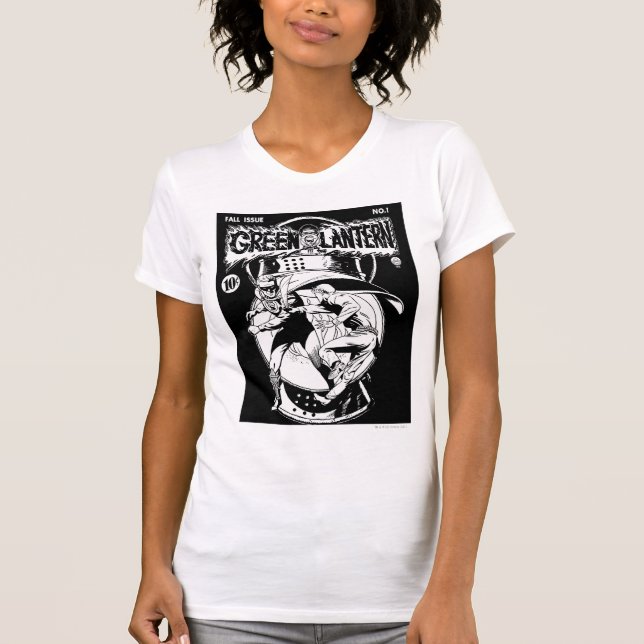 Camiseta Lantera Verde com capa na luta, Preto e Branco (Frente)