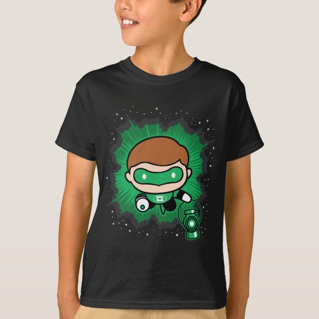 Camiseta Lanterna Verde Chibi Voando Pelo Espaço (Frente)