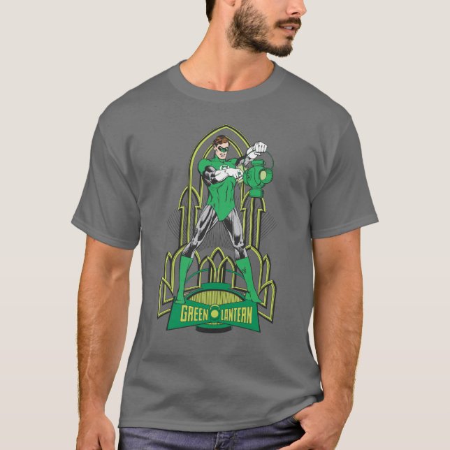 Camiseta Lanterna Verde sobre fundo decorativo (Frente)