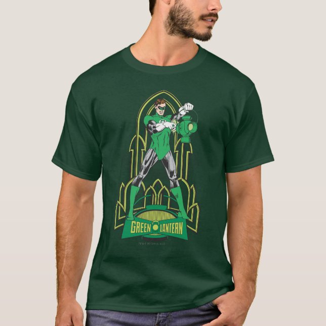Camiseta Lanterna Verde sobre fundo decorativo (Frente)