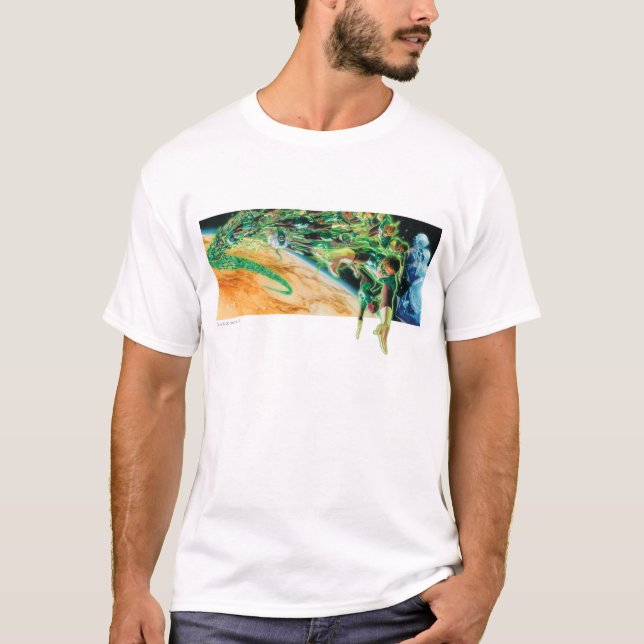 Camiseta Lanternas Gren Voando no Espaço (Frente)