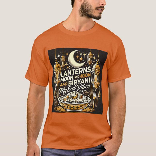 Camiseta Lanternas, Lua e Biryani Eid Al Fitr Tshirt (Frente)