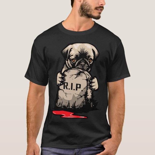 Camiseta Lápide Clássica de Pug Fofo 950 (Frente)