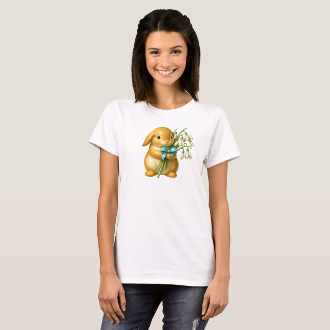 Camiseta Lapin en 3D, bouquet de fleurs et ruban satiné. (Frente Completa)