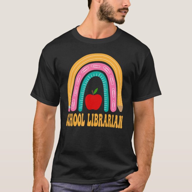 Camiseta Lápis Arco-Íris De Bibliotecário Escolar De Volta  (Frente)