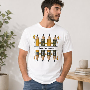 Camiseta Lápis Camo Divisão Relâmpago Sorriso Professor