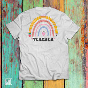 Camiseta Lápis Colorido Fofo Arco-Íris Design de Professor