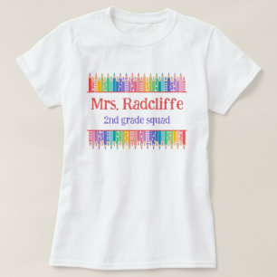 Camiseta Lápis Coloridos Divertidos Estrelas Nome do Profes