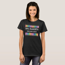 Camiseta Lápis Coloridos Divertidos Estrelas Nome do Profes