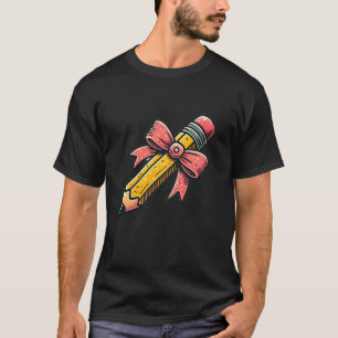 Camiseta Lápis Com Arco De Coquete Rosa De Volta Ao Ensino