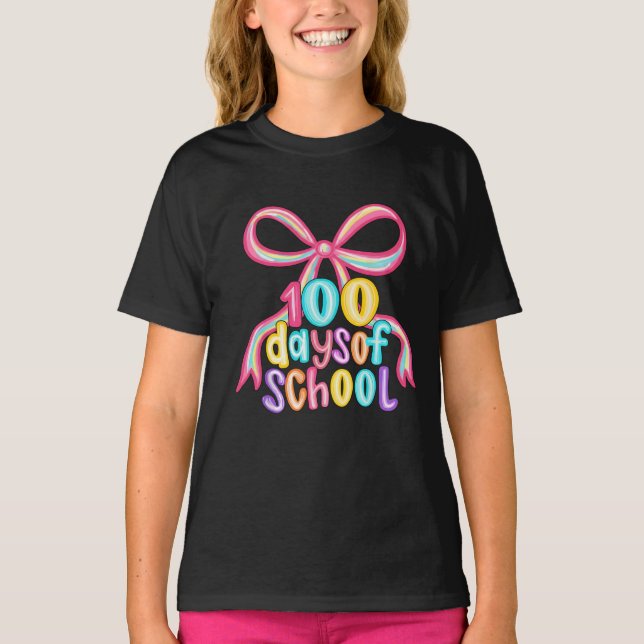 Camiseta Lápis com Laço de Leopardo dos 100 Dias de Escola  (Frente)
