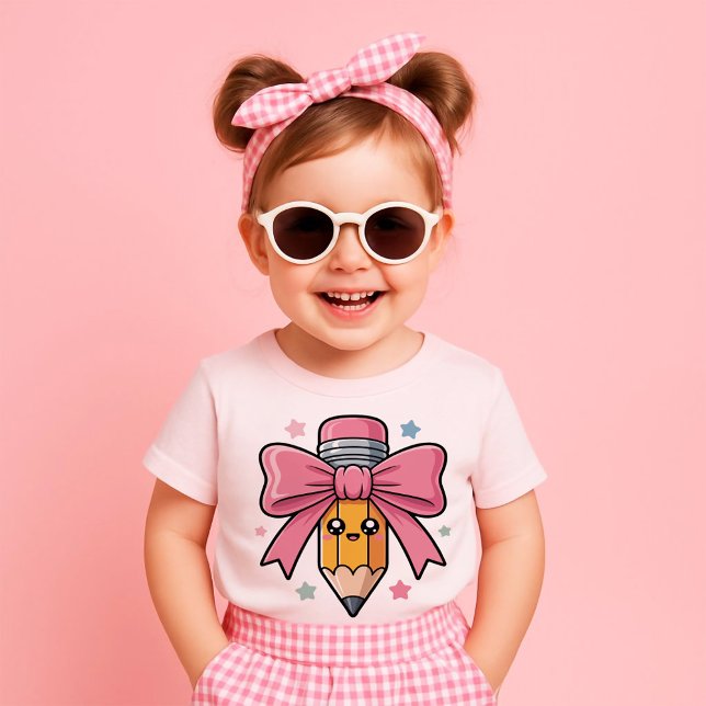 Camiseta Lápis de Fita Grande Rosa de volta para o Presente ("1st grade back to school kit 2026" "5th grade first day survival pack"

"middle school locker )